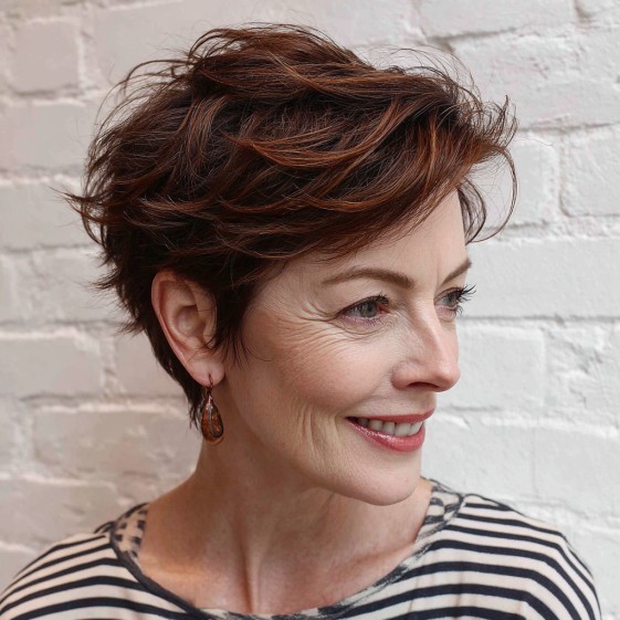 Chic Textured Copper Pixie with Soft Layers