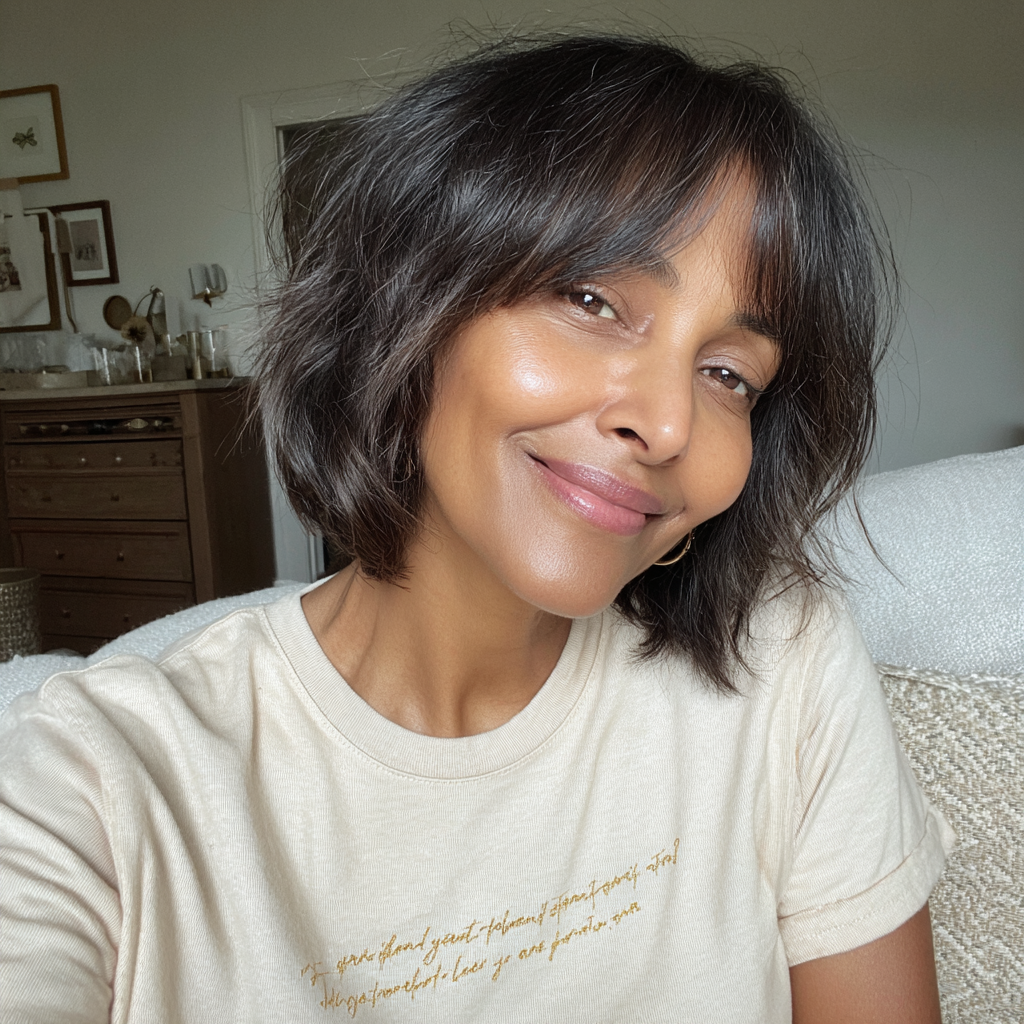 Chic Textured Curtain Bob with Wispy Bangs