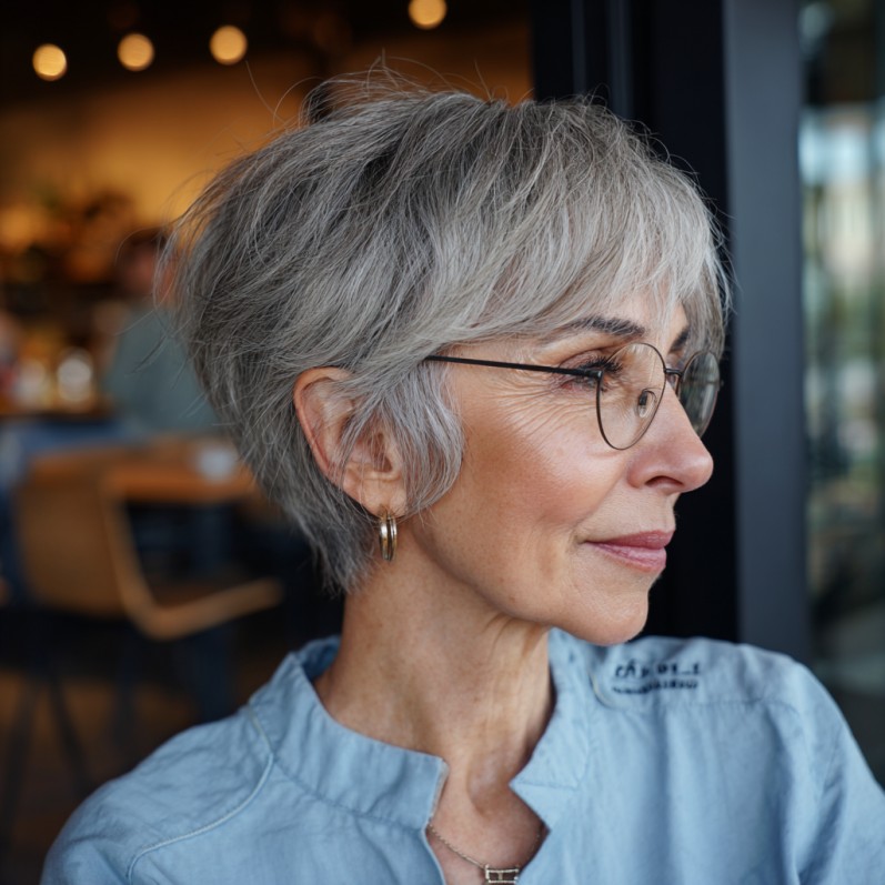 Chic Textured Gray Pixie with Soft Volume