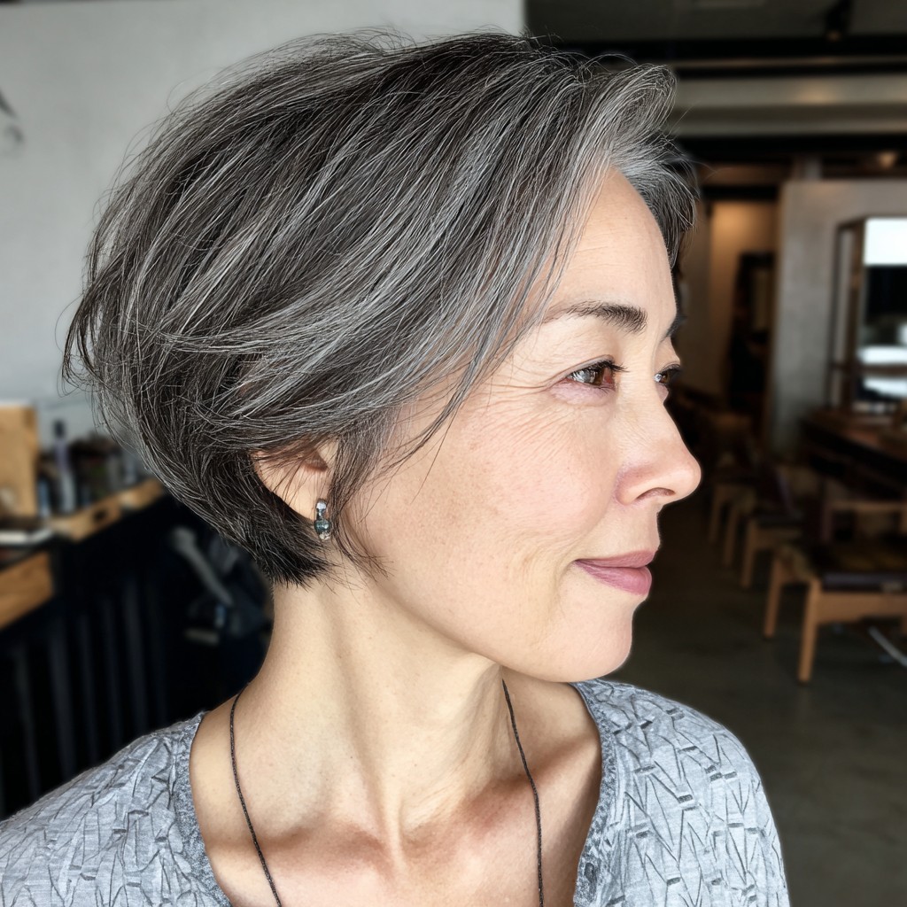 Chic Textured Gray Pixie with Subtle Volume