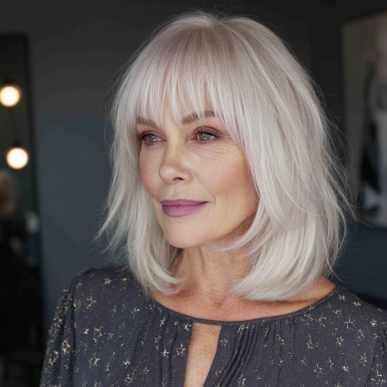 Chic Textured Lob with Face-Framing Bangs