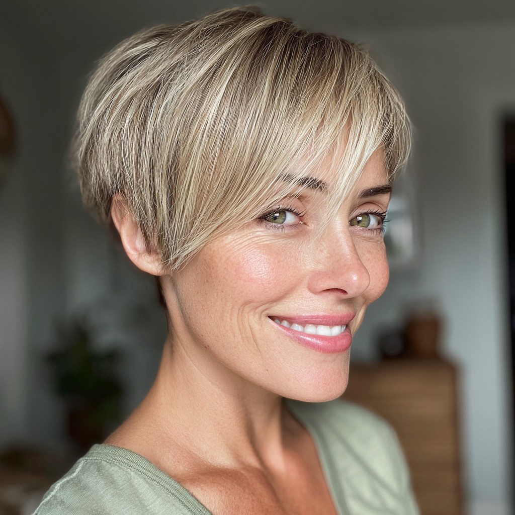 Chic Textured Pixie Cut with Side-Swept Bangs