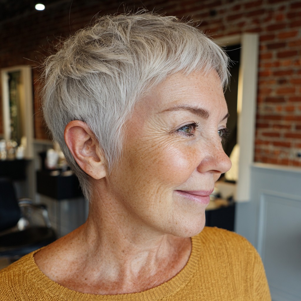 chic textured pixie cut with soft fringe