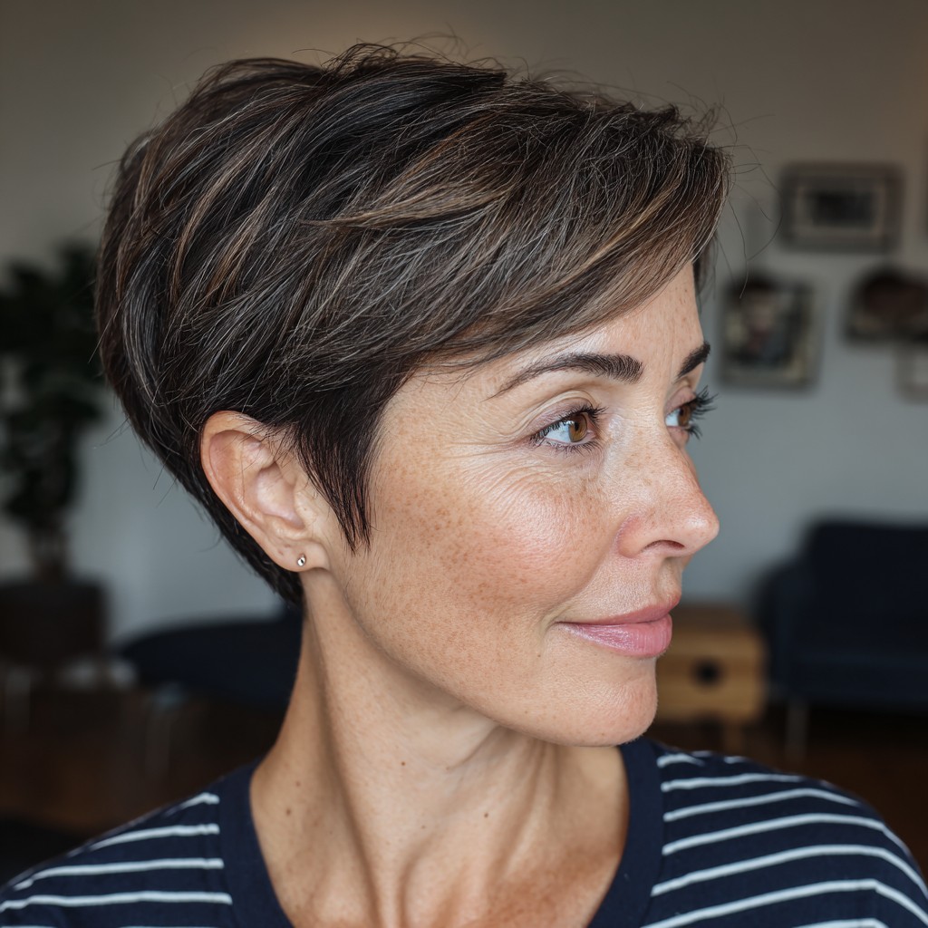 Chic Textured Pixie with Subtle Highlights