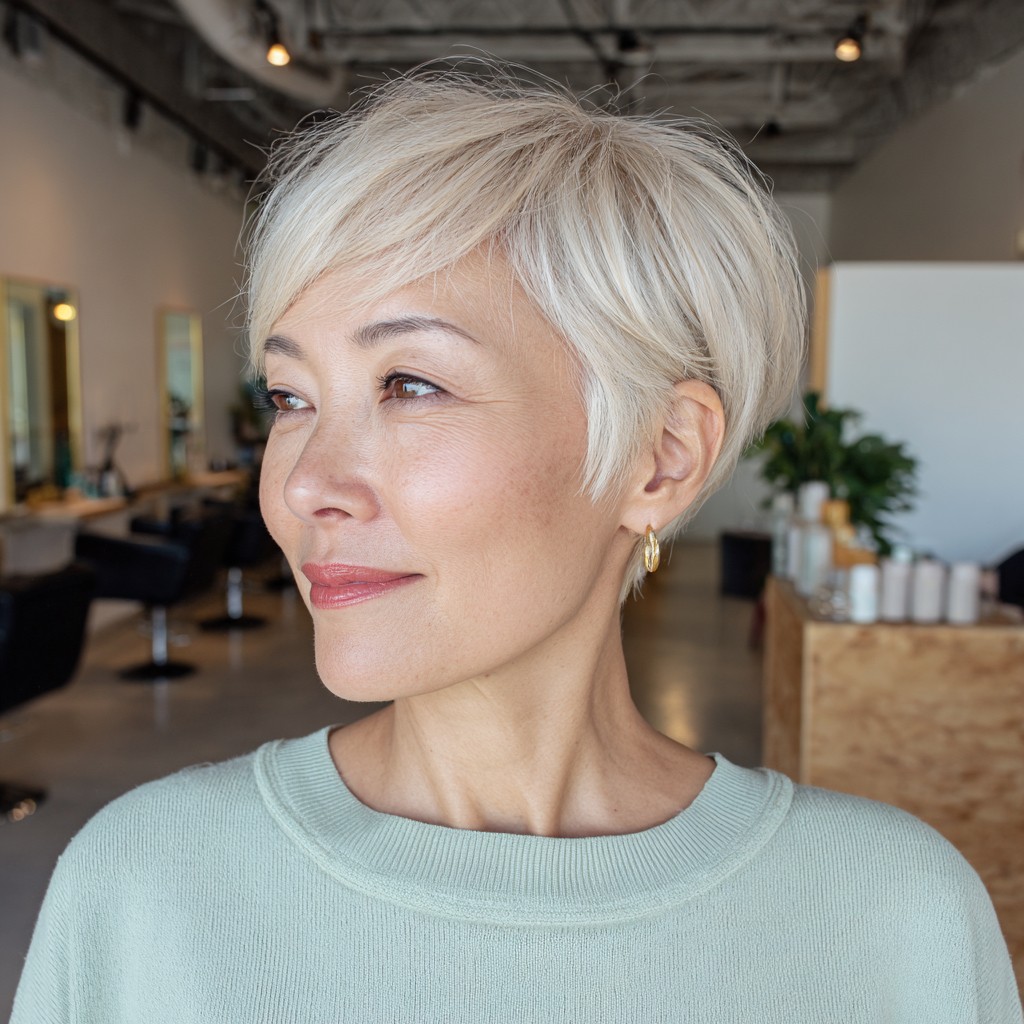 Chic Textured Platinum Pixie with Soft Layers