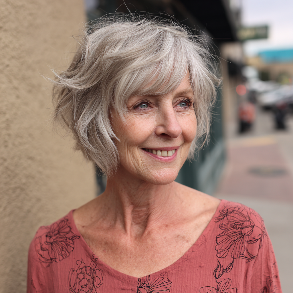Chic Textured Silver Bob with Soft Waves