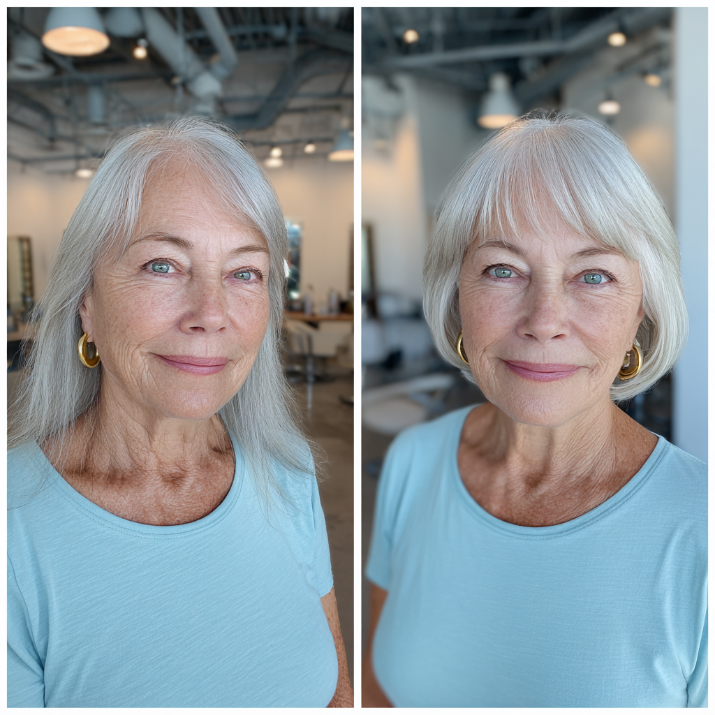 Chic Textured Silver Lob with Soft Bangs