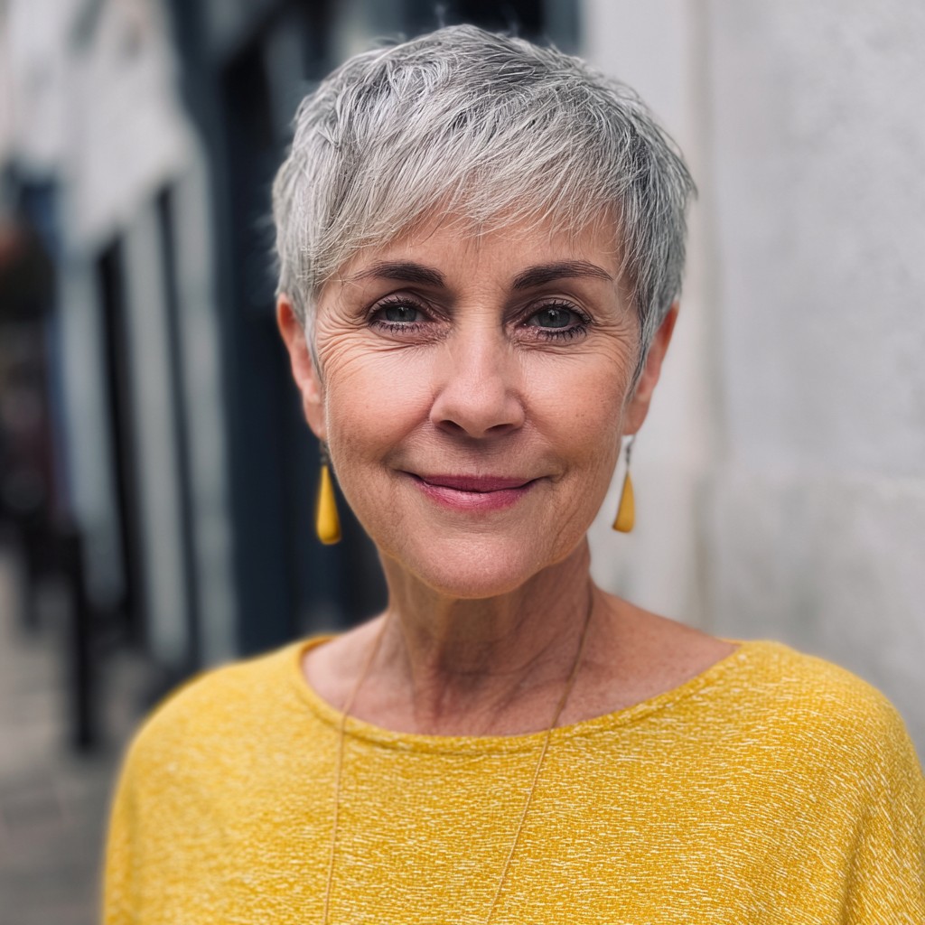 Chic Textured Silver Pixie with Soft Flipped Edges