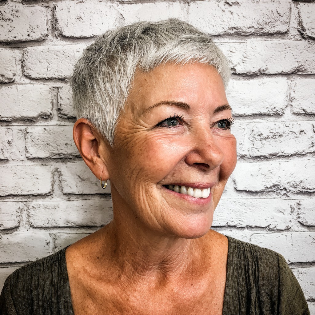 Chic Textured Silver Pixie with Soft Layered Edges