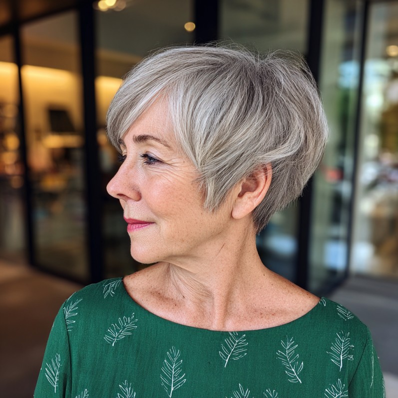 Chic Textured Silver Pixie with Soft Volume