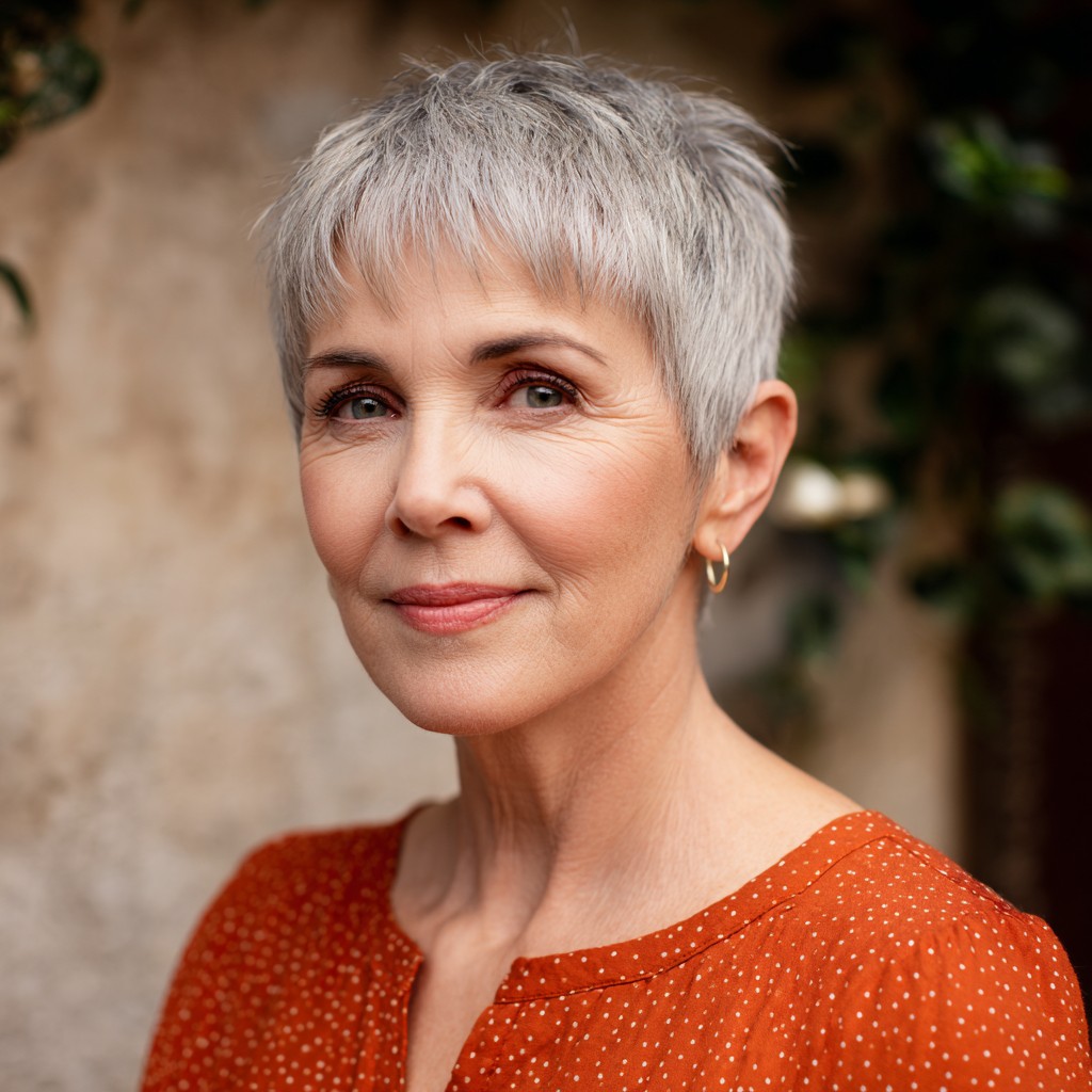 Chic Textured Silver Pixie with Subtle Layers