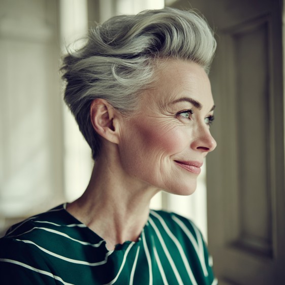 Chic Textured Silver Pixie with Volume