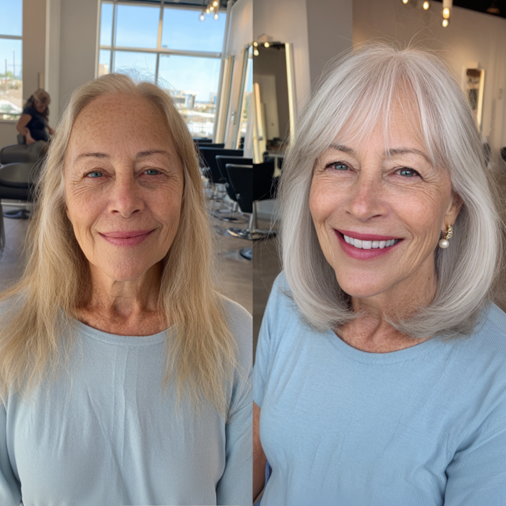 Chic Wispy Bangs with Soft Silver Lob