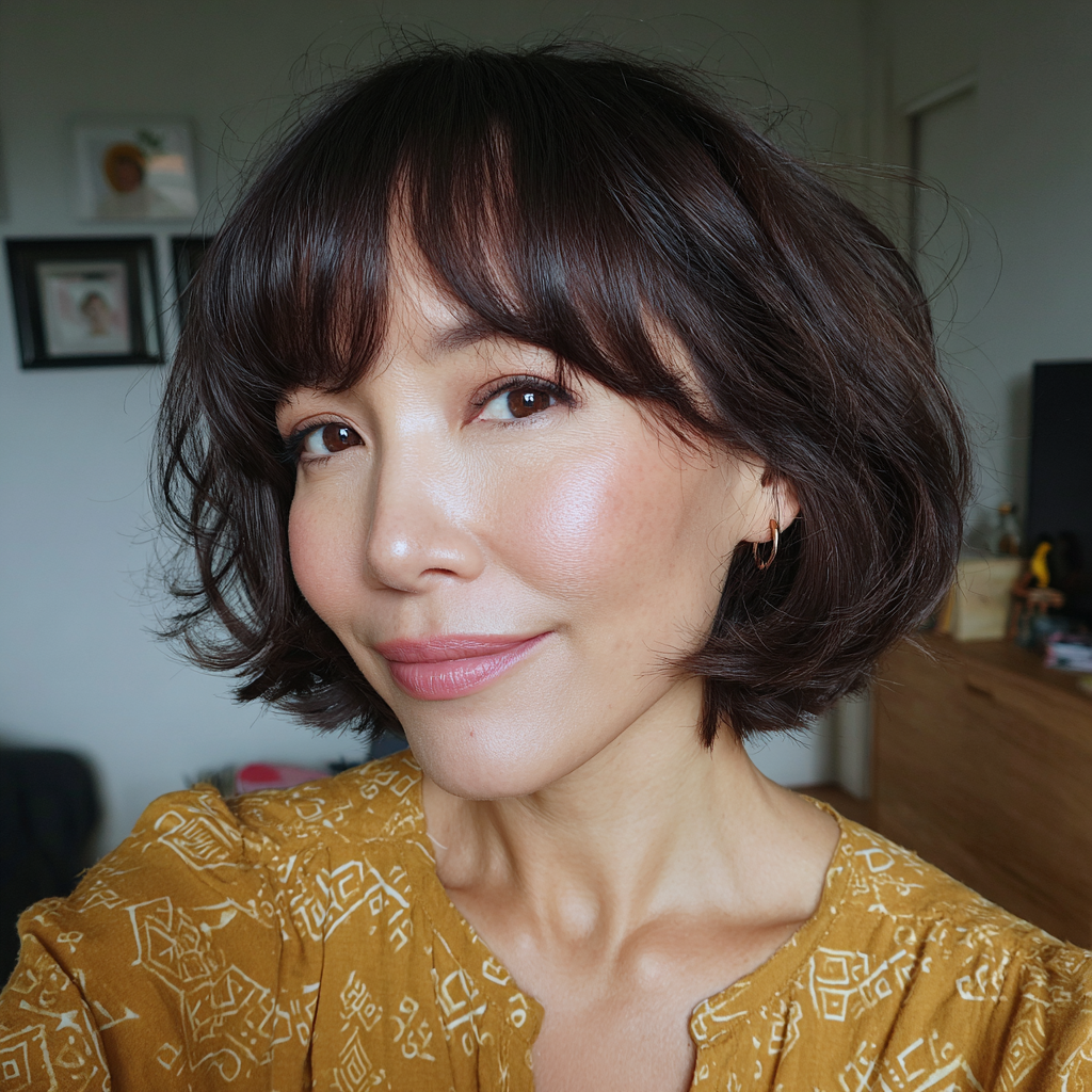 Choppy Layered Curtain Bob with Soft Bangs
