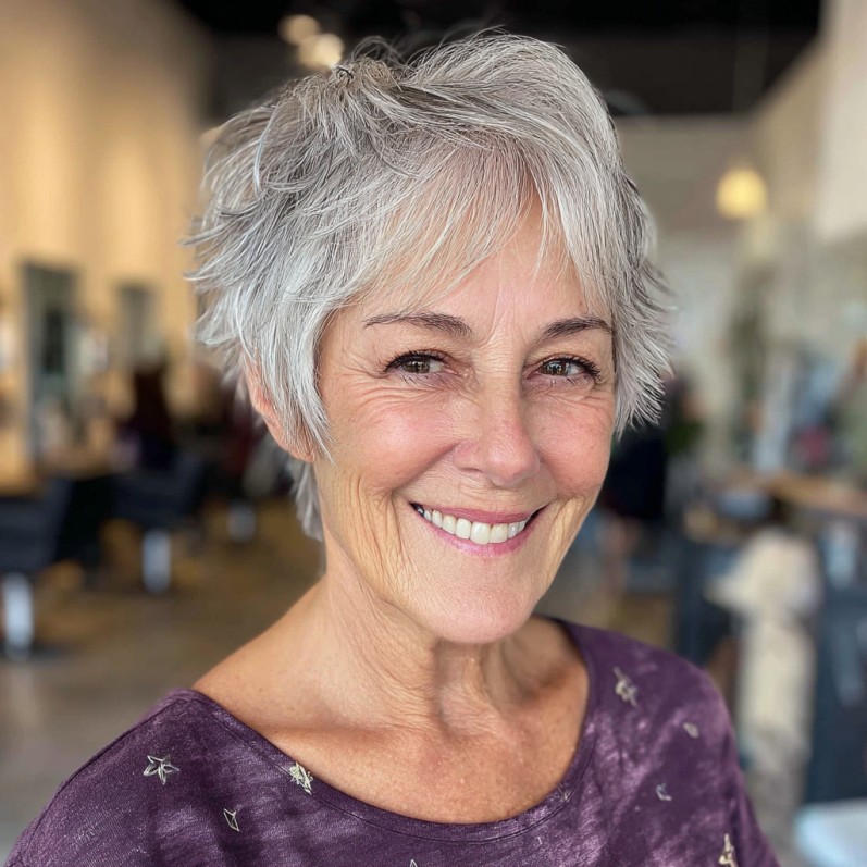 Choppy Textured Pixie with Soft Silver Highlights