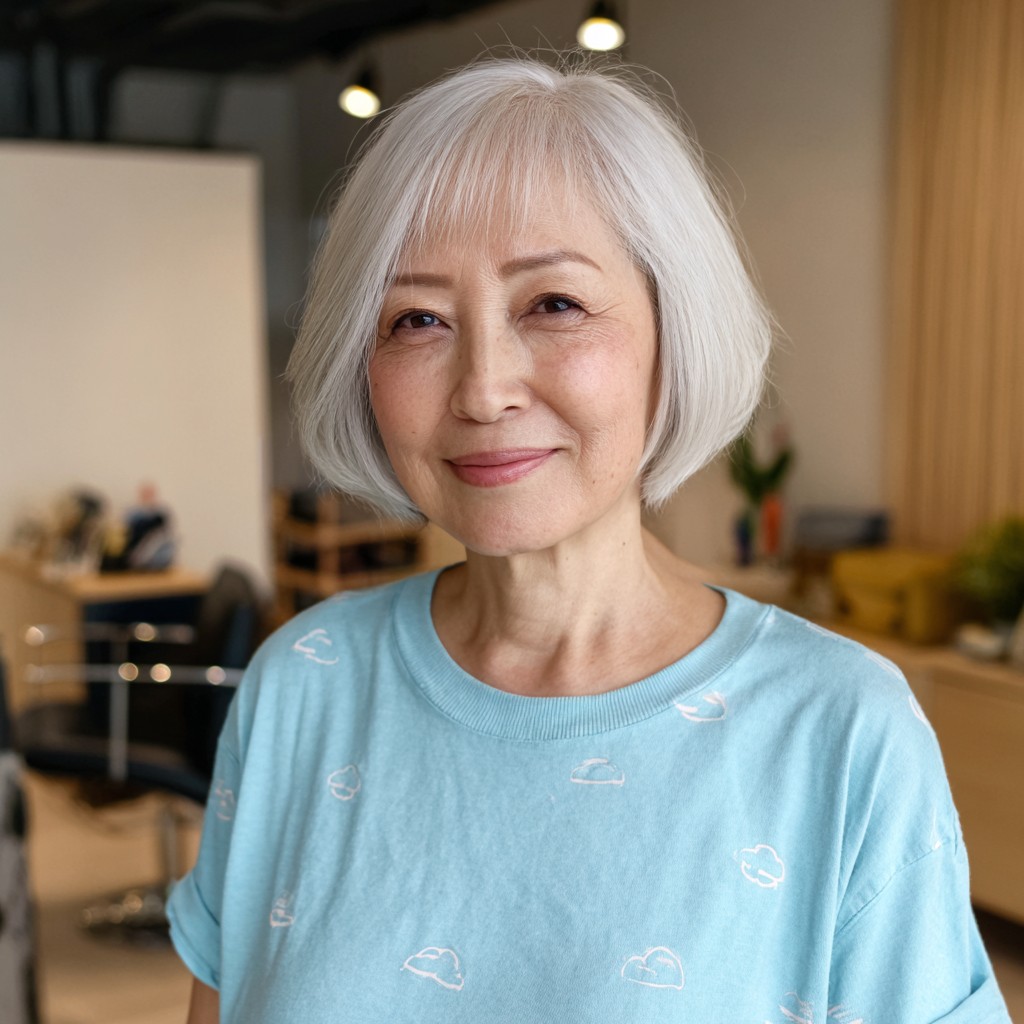 Classic Silver Bob with Soft Face-Framing Layers