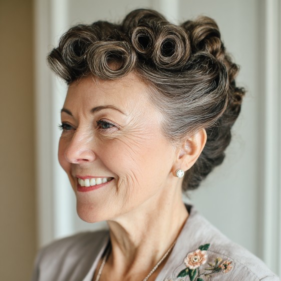 Classic Vintage Curled Updo with Soft Volume