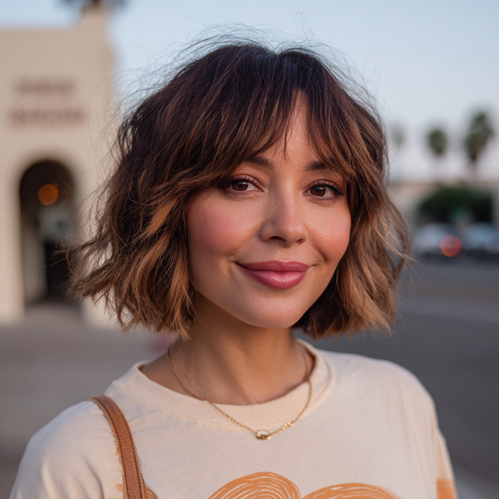 Effortlessly Textured Curtain Bob with Soft Face-Framing Layers