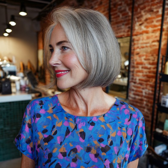 Elegant Silver Blunt Cut with Subtle Movement
