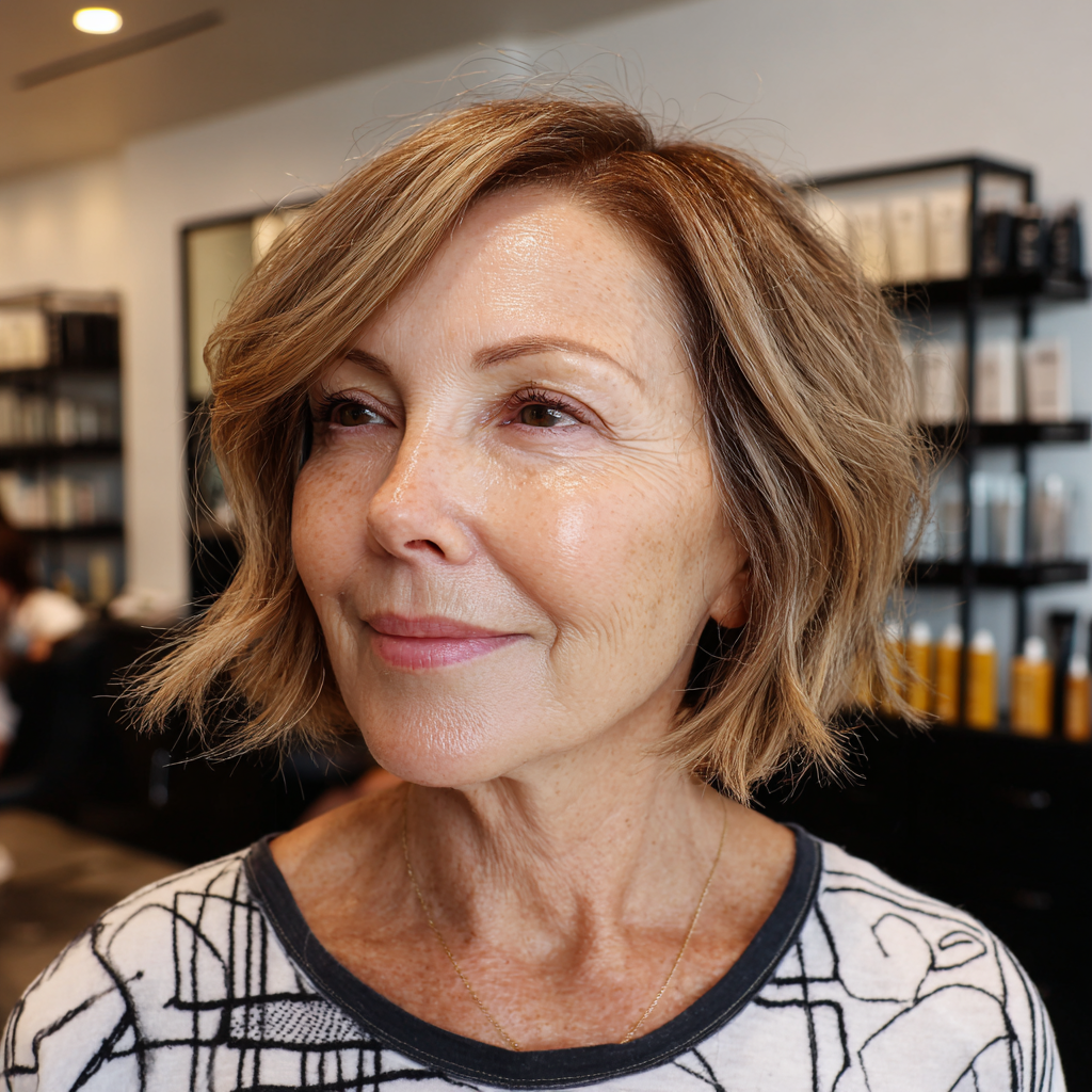 modern bronde bob with textured layers