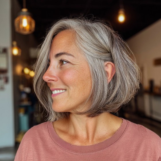 Modern Gray Textured Bob with Subtle Layers