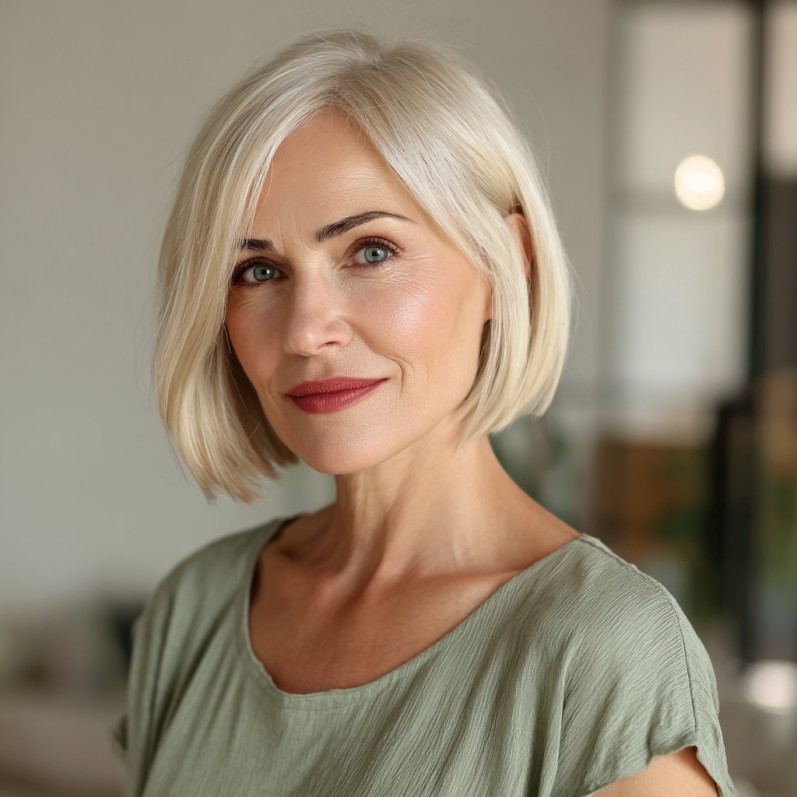 Modern Sleek Blunt Bob with Side Swept Bangs