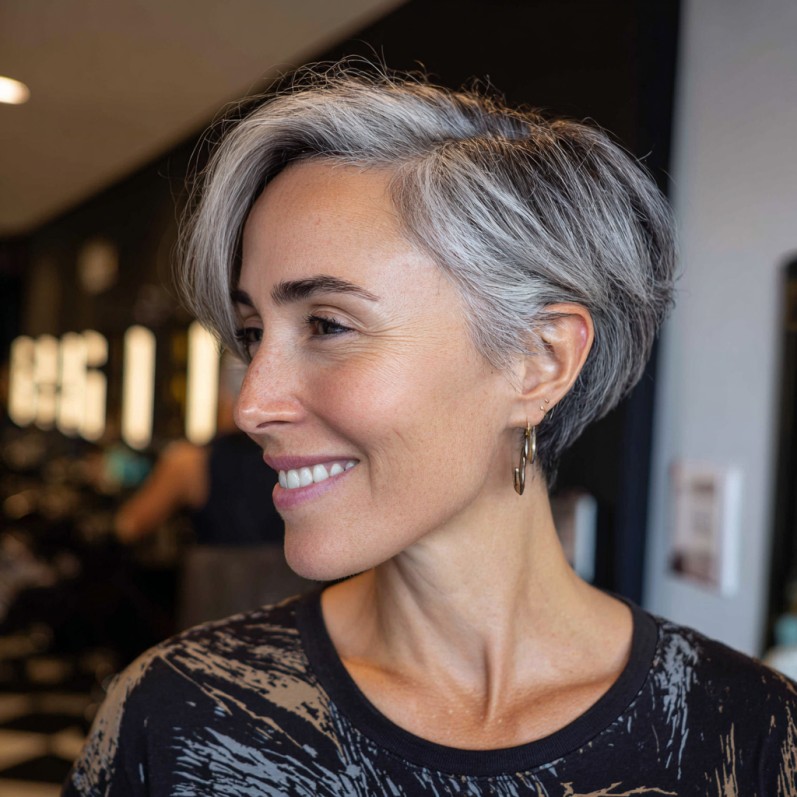 Modern Sleek Silver Pixie Cut with Subtle Texture