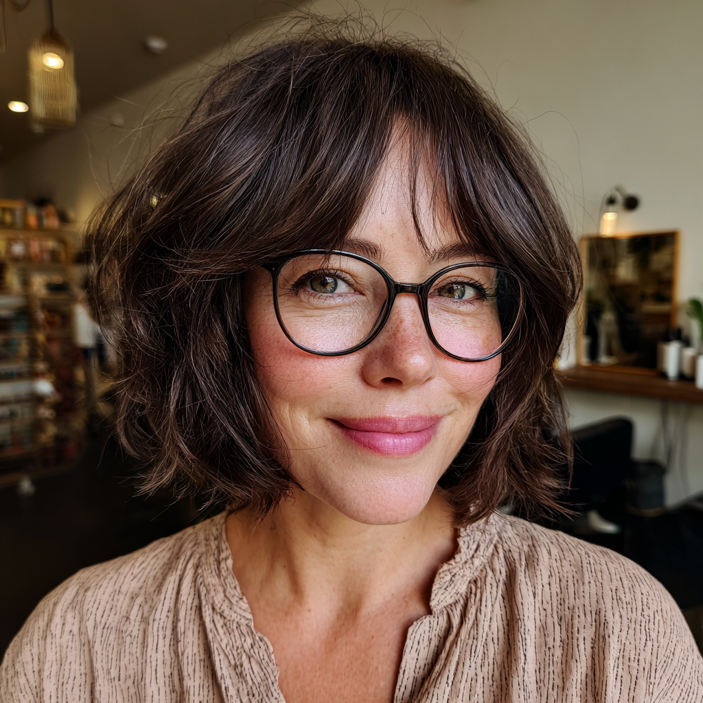 Modern Textured Curtain Bob with Playful Bangs
