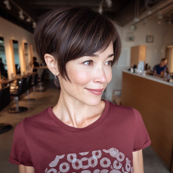 Modern Textured Pixie Bob with Side-Swept Bangs