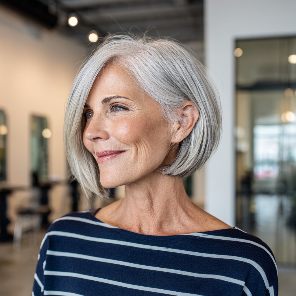 Polished Silver A-Line Bob with Subtle Textured Layers
