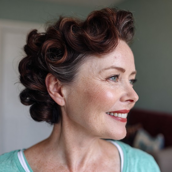 Retro Glamour Curled Pixie with Volume