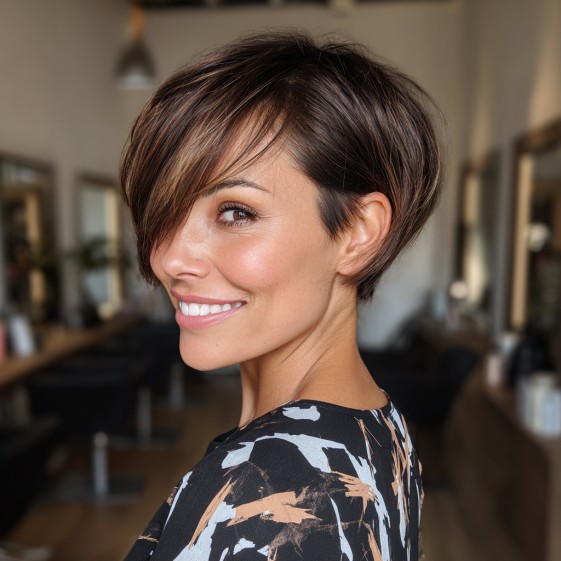 Sleek Asymmetrical Pixie Bob with Volume