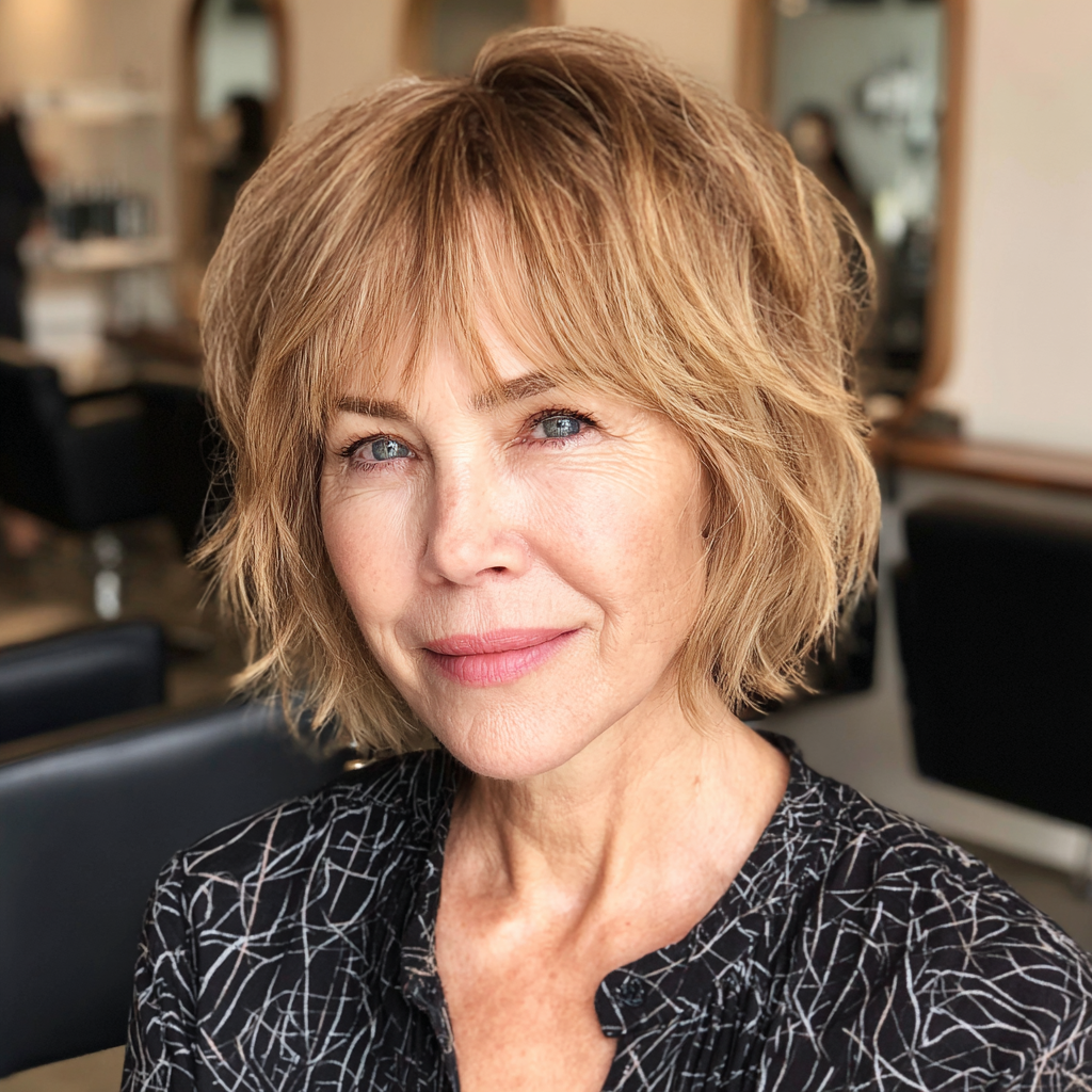 Soft and Fluffy Bronde Bob with Wispy Bangs