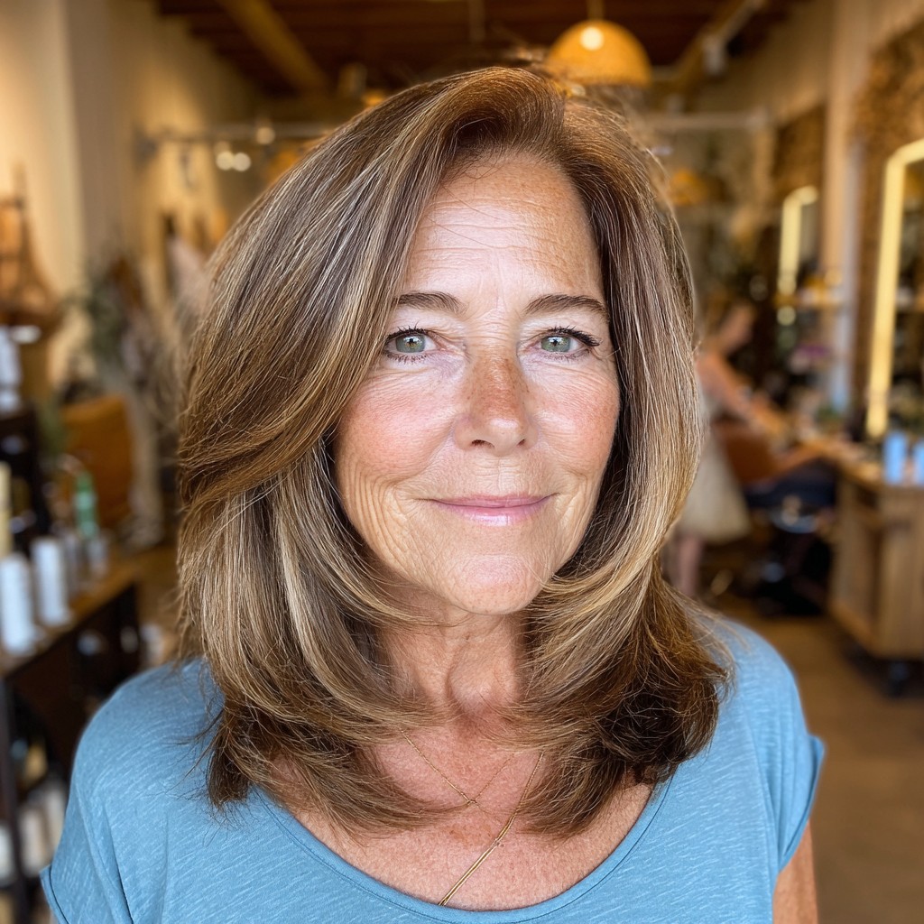 Soft Bronde Layers with Face-Enhancing Movement