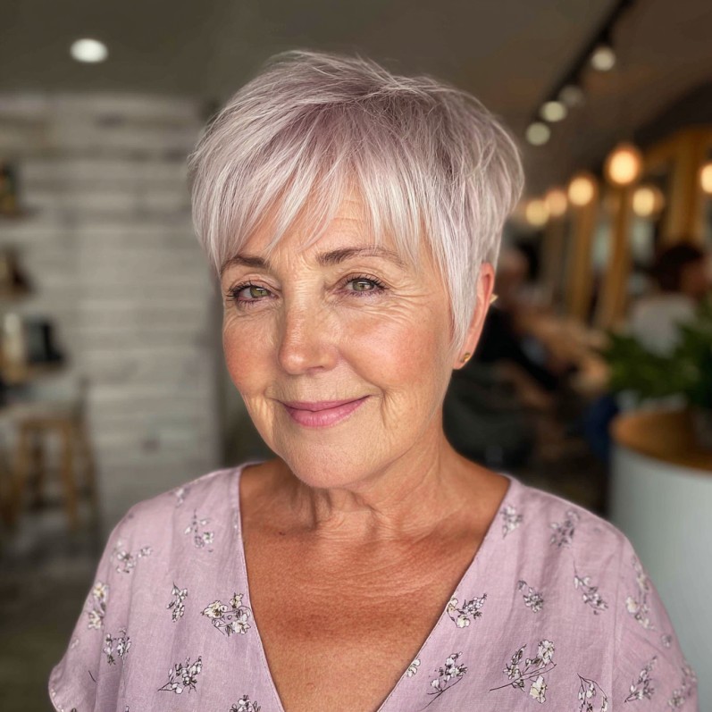 Softly Layered Wispy Pixie with Blush Tones