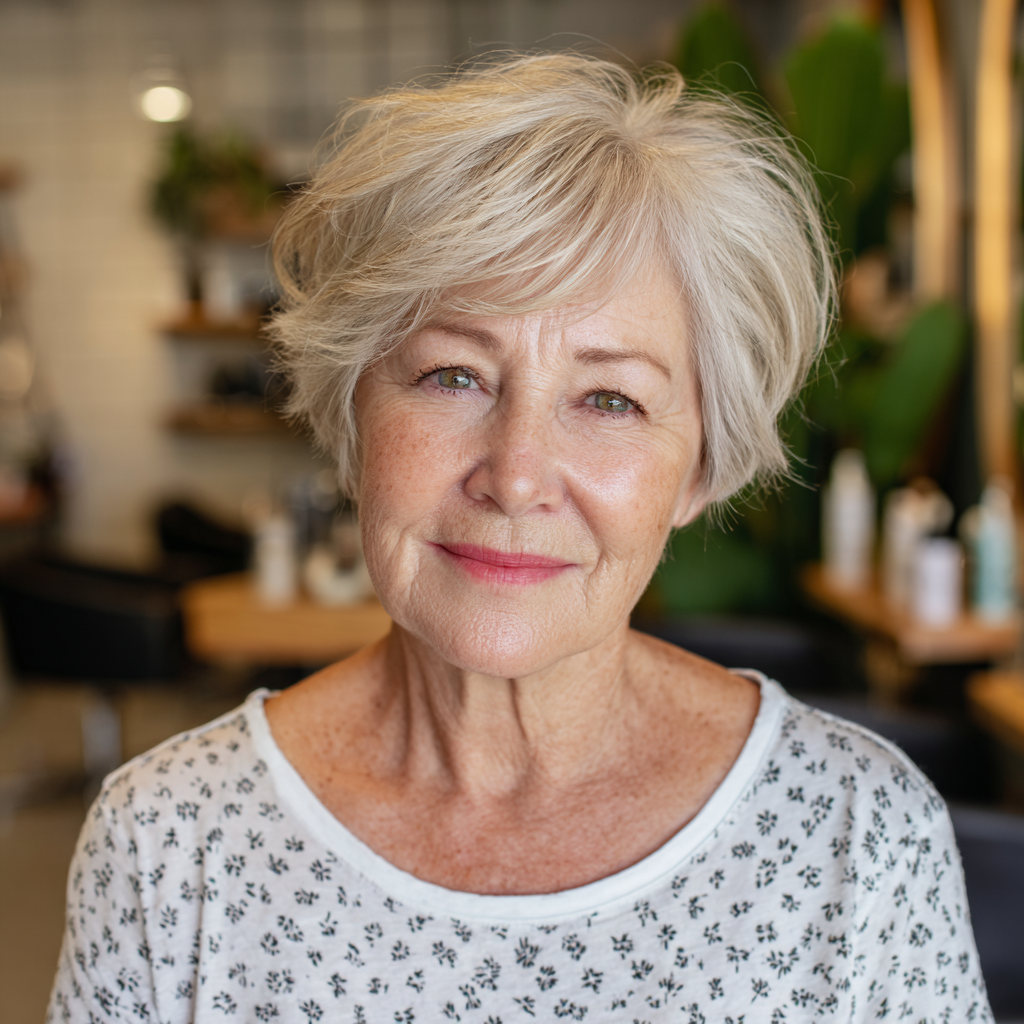 Softly Textured Short Silver Cut with Subtle Layers