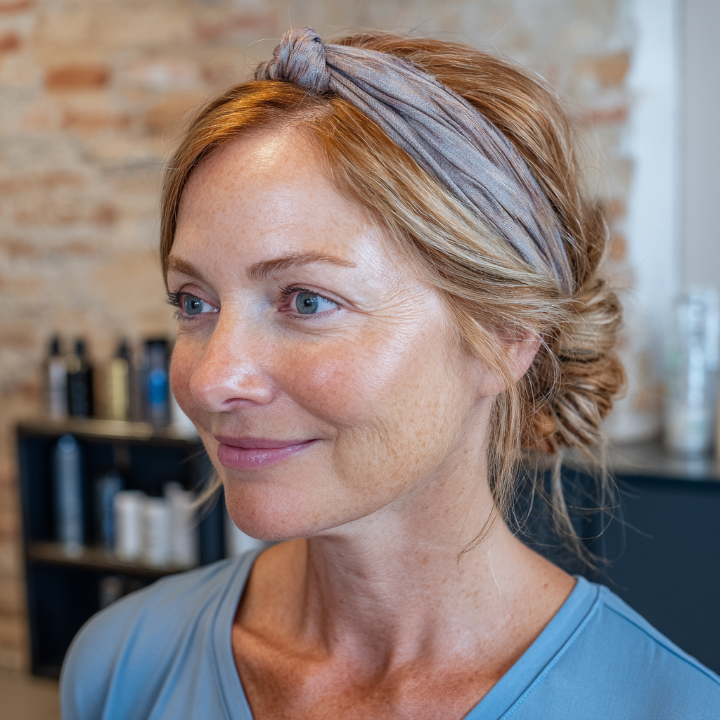 Softly Twisted Low Updo with a Stylish Headband