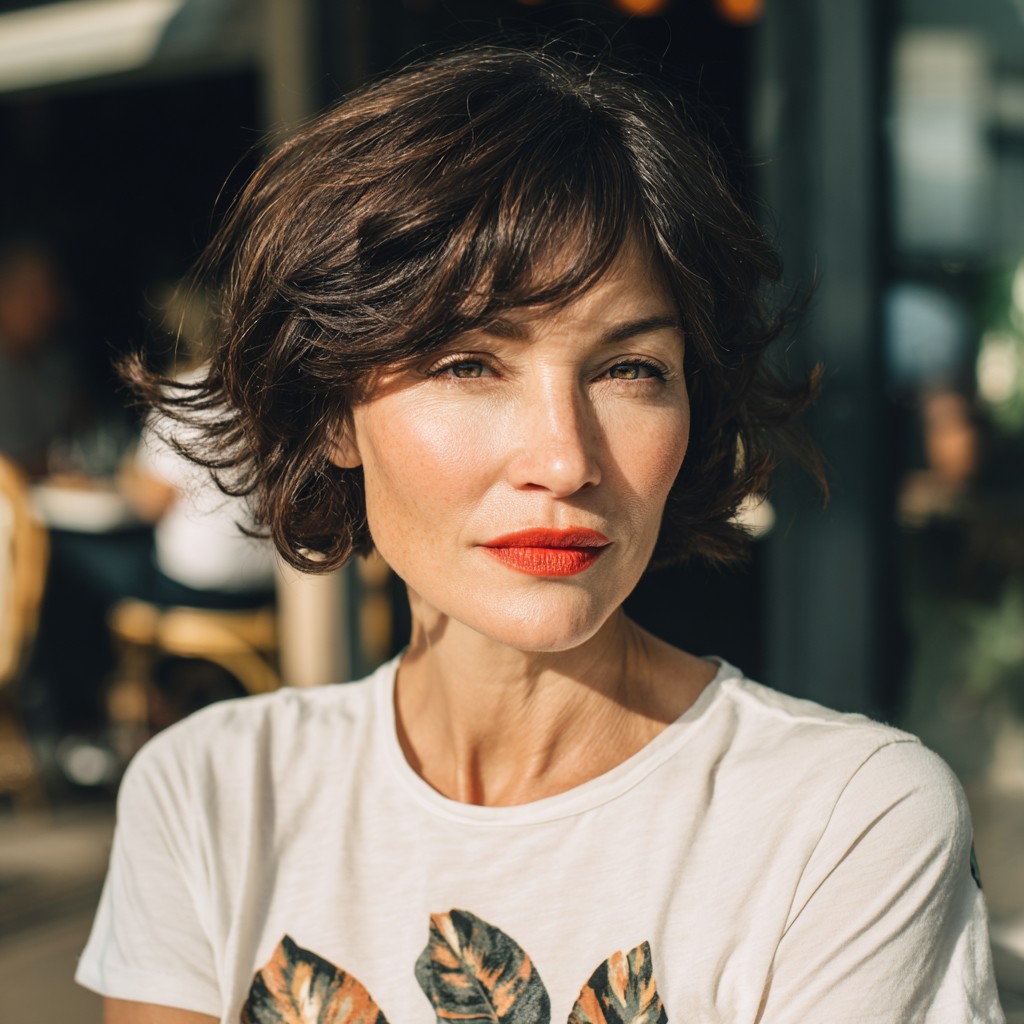 Stylish Curly Bob with Soft Fringes