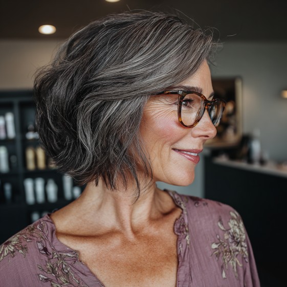 Stylish Gray Textured Bob with Soft Waves
