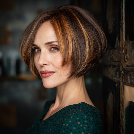 Stylish Layered Bob with Golden Highlights