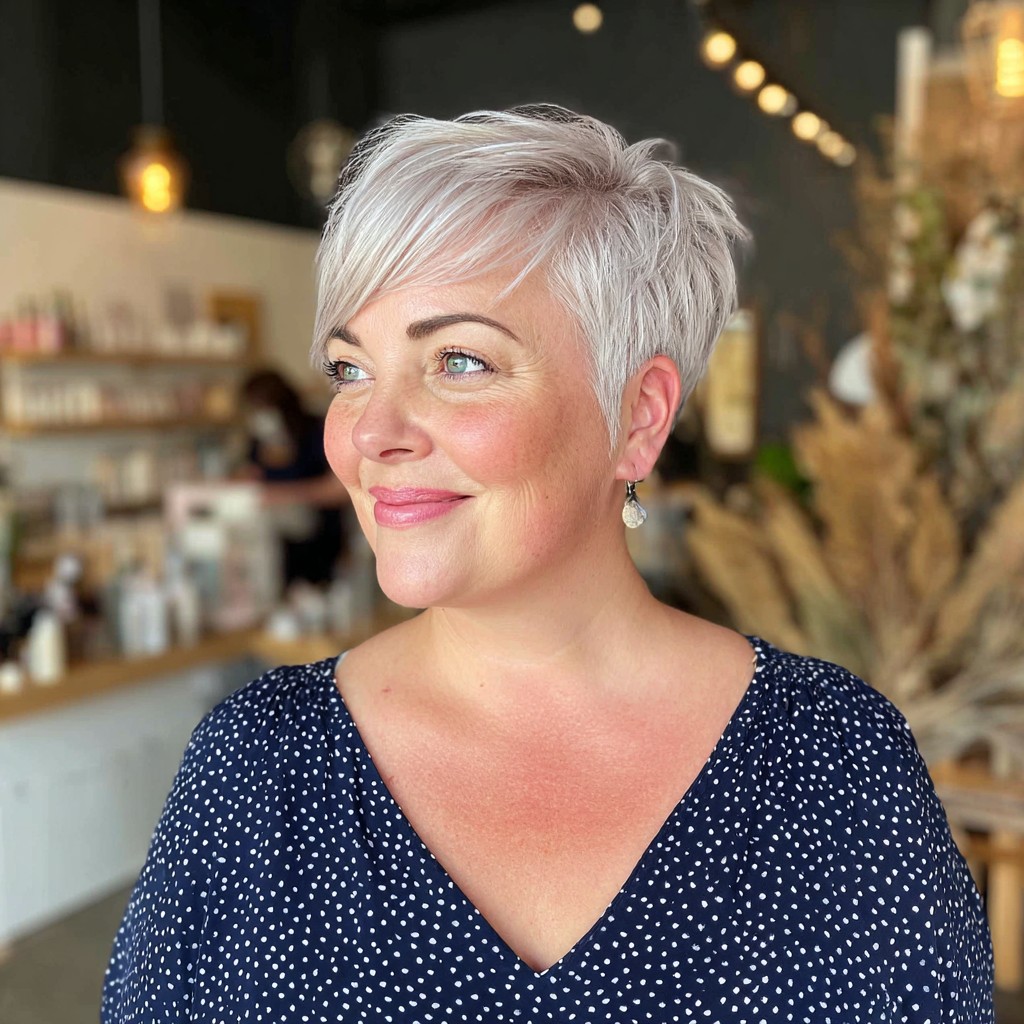 stylish textured silver pixie cut