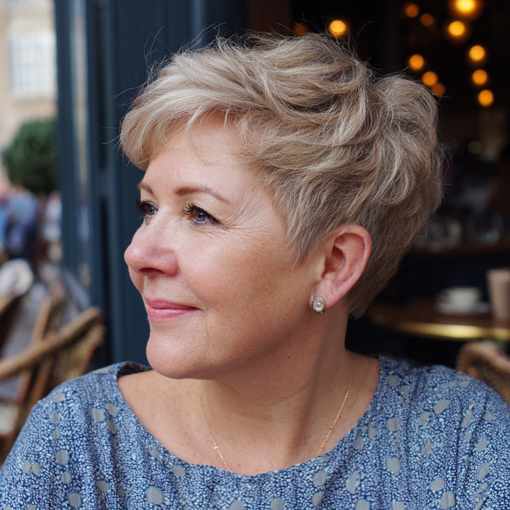 Textured Ash Blonde Pixie with Fluffy Layers