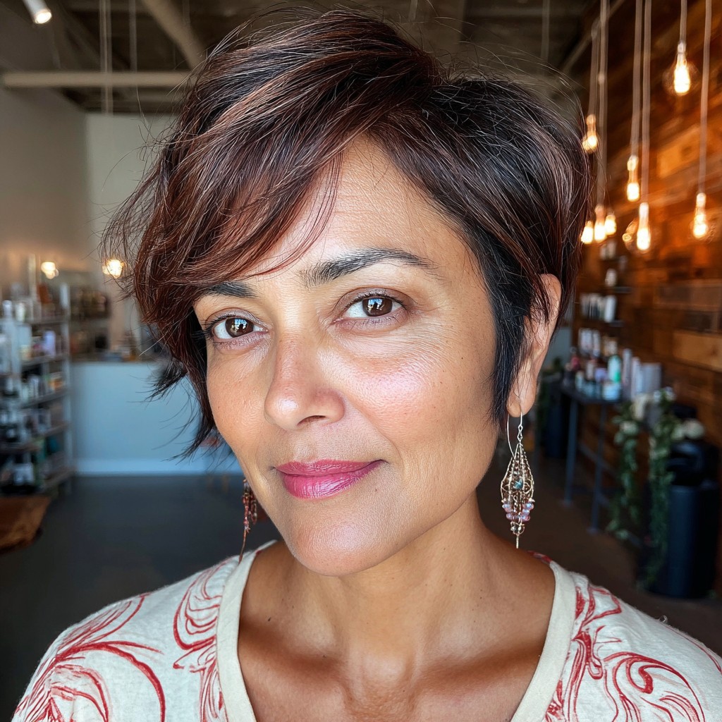 Textured Asymmetrical Pixie with Warm Undertones