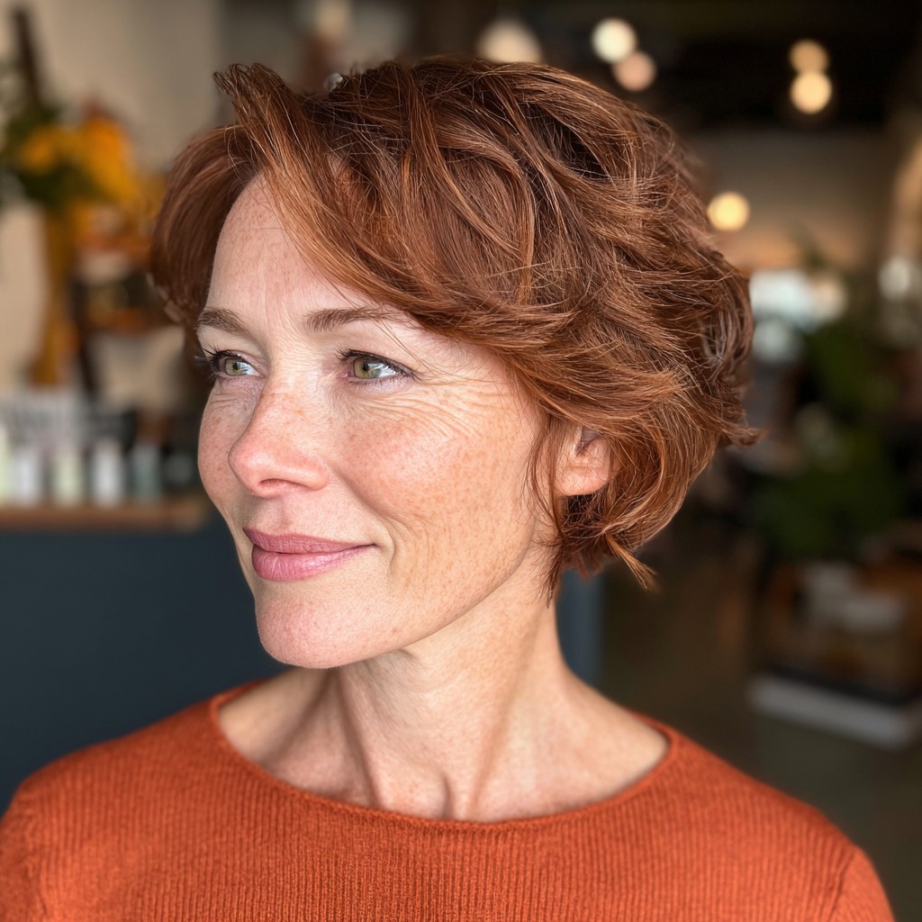 Textured Auburn Pixie with Subtle Waves