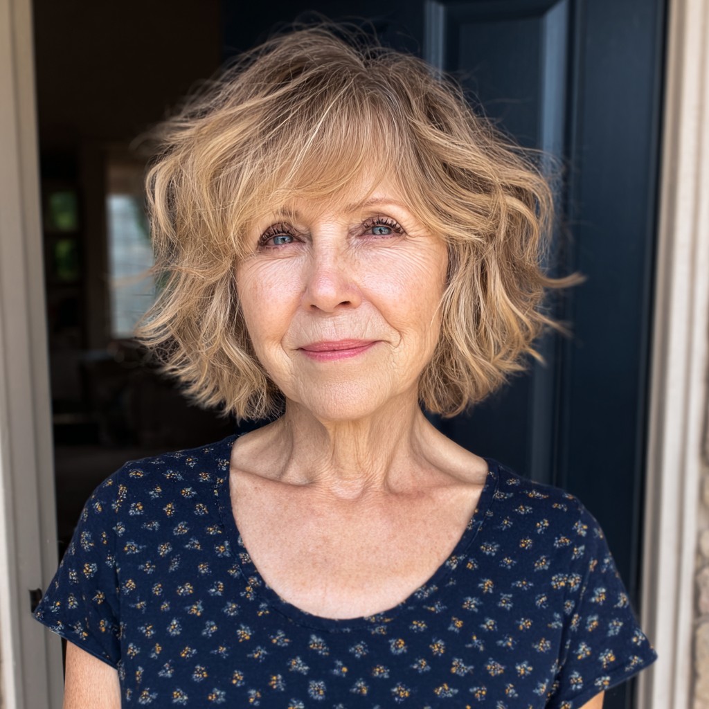 Textured Bronde Bob with Wispy Bangs