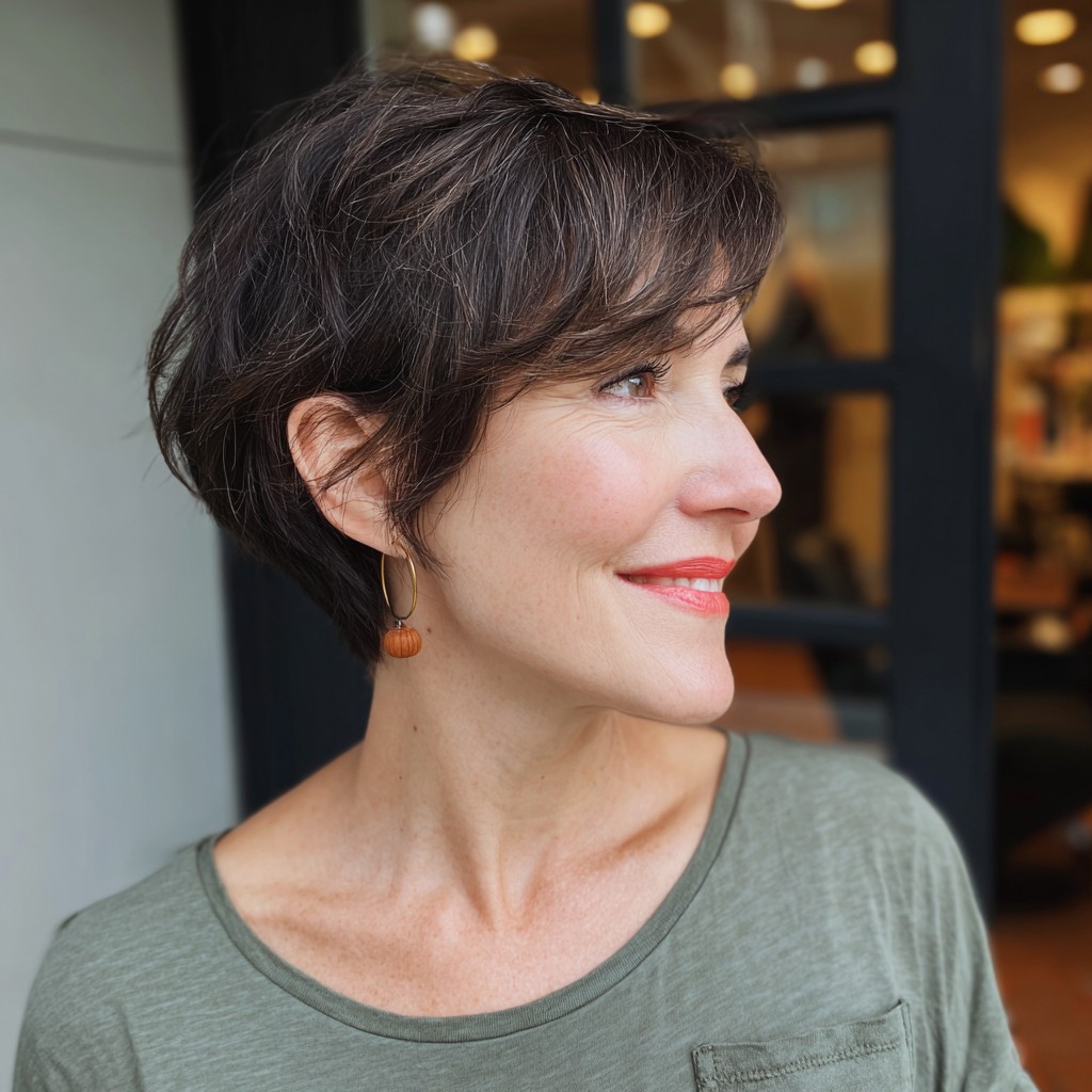 Textured Brown Pixie Cut with Subtle Layers