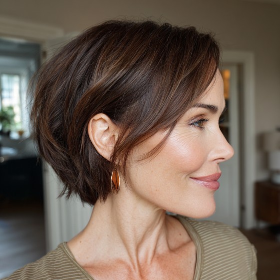 Textured Brunette Pixie Bob with Soft Waves