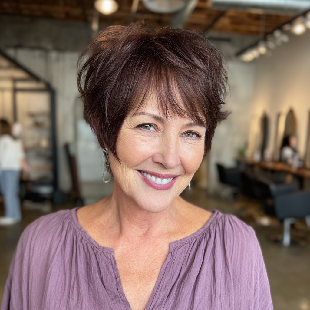 Textured Burgundy Pixie with Soft Layers