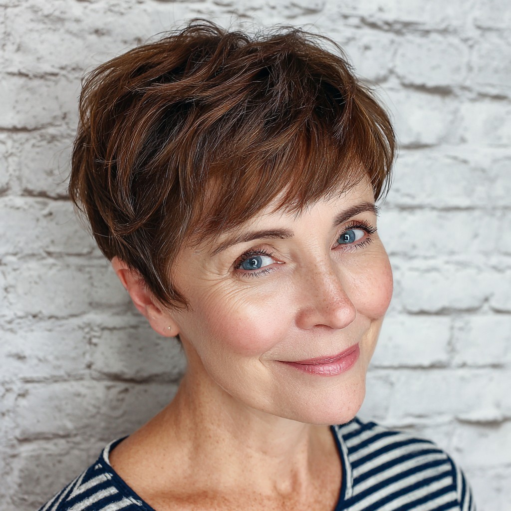 Textured Chestnut Pixie with Soft Layers
