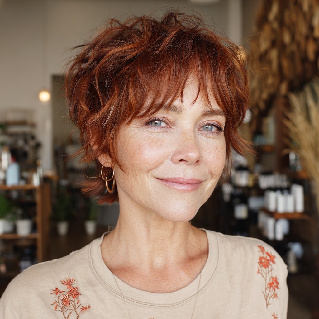 Textured Copper Pixie with Playful Layers